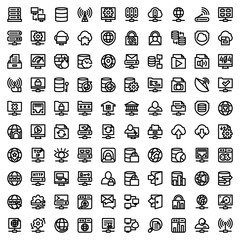 Fototapeta na wymiar Set of outline-style icons with the concept of data communication and computer networks.