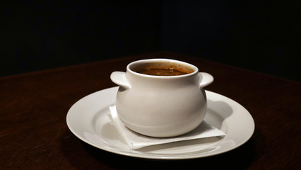 Traditional Spanish cold gazpacho soup with copy space for text.