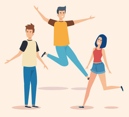 nice boys and pretty girl with casual clothes