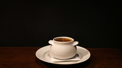 Traditional Spanish cold gazpacho soup with copy space for text.