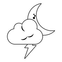 Cloud with moon and ray in black and white