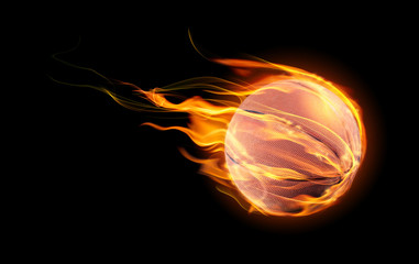 Basketball ball on fire on a black background