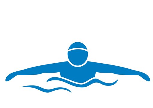 Swimmer, blue silhouette of man, vector icon. Concept for swimming activities.
