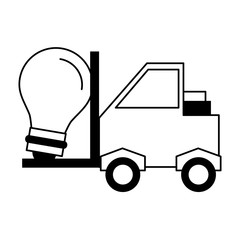 Forklift with bulb light cartoon in black and white