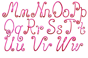 English alphabet, isolated, handwritten with curlicues. Watercolor drawing. For decoration of posters, books, cards invitations greetings