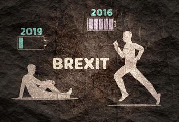 Image relative to politic situation between great britain and european union. Politic process named as brexit. Two men silhouettes. From 2016 to 2019 year