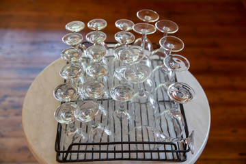 Getting the bar organised for a party. Wine Glasses