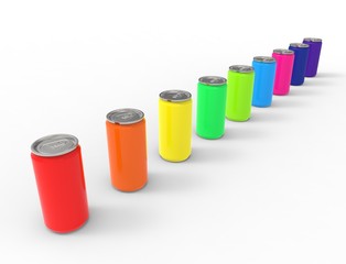 3D rendering of multiple soda cans isolated in white studio background