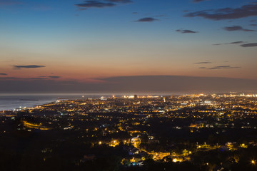 Aerial View of the city of Livorno in Tuscany at Dusk