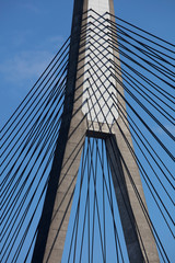 Detail of Cable-stayed bridge in brilliant Blue Sky