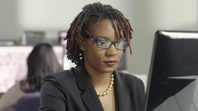 Young female professional working at a computer in an office