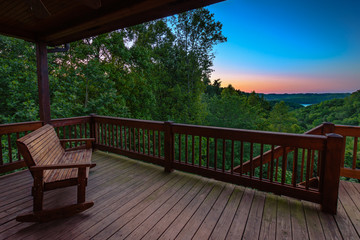 sunset from a cabin in the woods