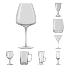 Vector illustration of capacity and glassware sign. Set of capacity and restaurant stock vector illustration.