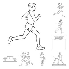 Vector design of exercise and sprinter  icon. Set of exercise and marathon stock symbol for web.