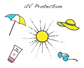 UV care icon set Hand-drawn