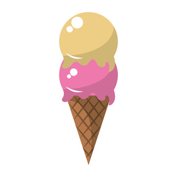 Ice Cream Cone With Two Scoops Vector Illustration