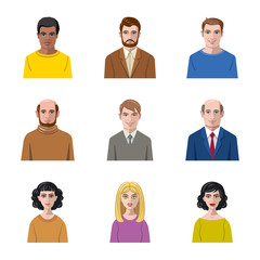 Vector illustration of avatar and face symbol. Set of avatar and profile stock symbol for web.