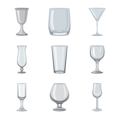 Vector illustration of dishes and container sign. Set of dishes and glassware stock symbol for web.