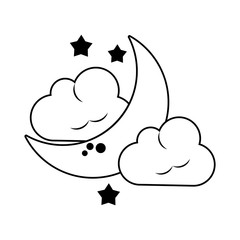 Moon cloud and raining drop in black and white