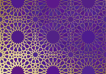 Abstract background with islamic ornament, arabic geometric texture. Golden lined tiled motif.