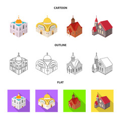 Vector design of temple and historic icon. Collection of temple and faith stock symbol for web.