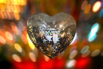 Heart shape Love symbol with Heart Shaped Party Disco Ball