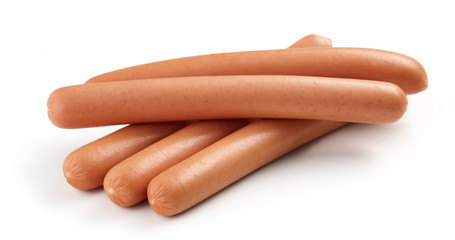 fresh boiled sausages on white background