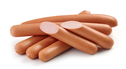 fresh boiled sausages on white background