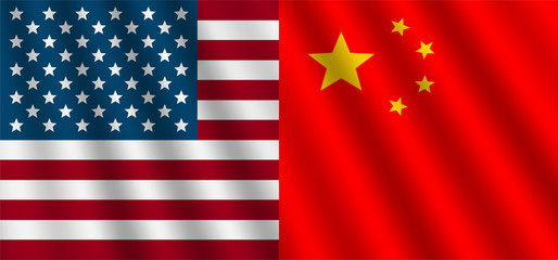 American and Chinese flag symbols graphic vector
