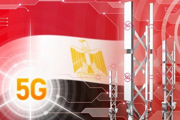 Egypt 5G industrial illustration, large cellular network mast or tower on hi-tech background with the flag - 3D Illustration