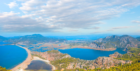 Panoramic view of iztuzu beach in Dalyan, Turkey