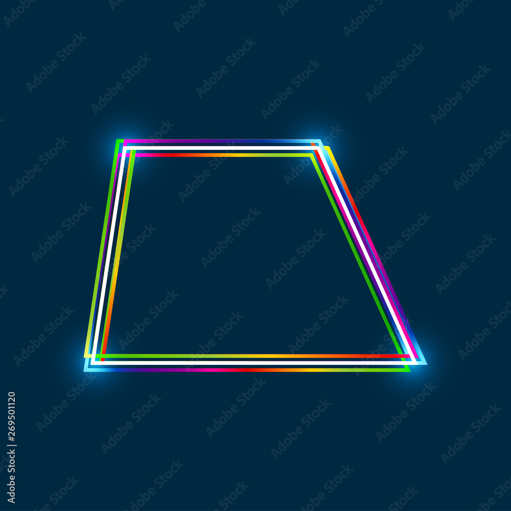 Poster Trapezoid frame with colorful multi-layered outline and glowing light effect on blue background