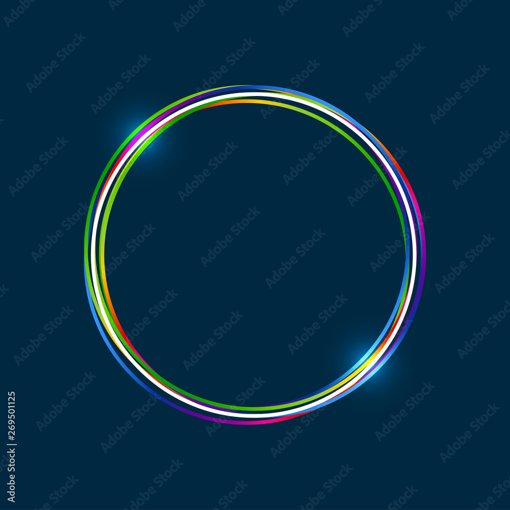 Poster Circle frame with colorful multi-layered outline and glowing light effect on blue background