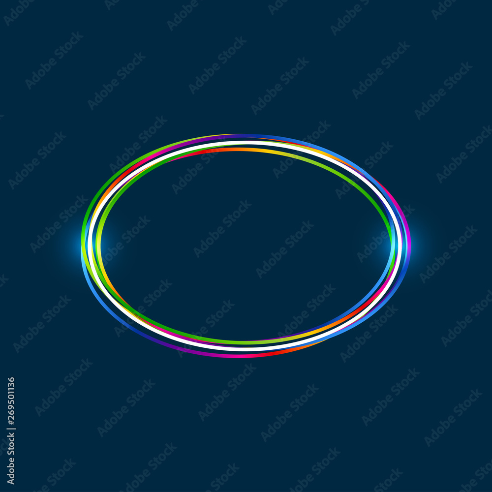 Poster Ellipse frame with colorful multi-layered outline and glowing light effect on blue background