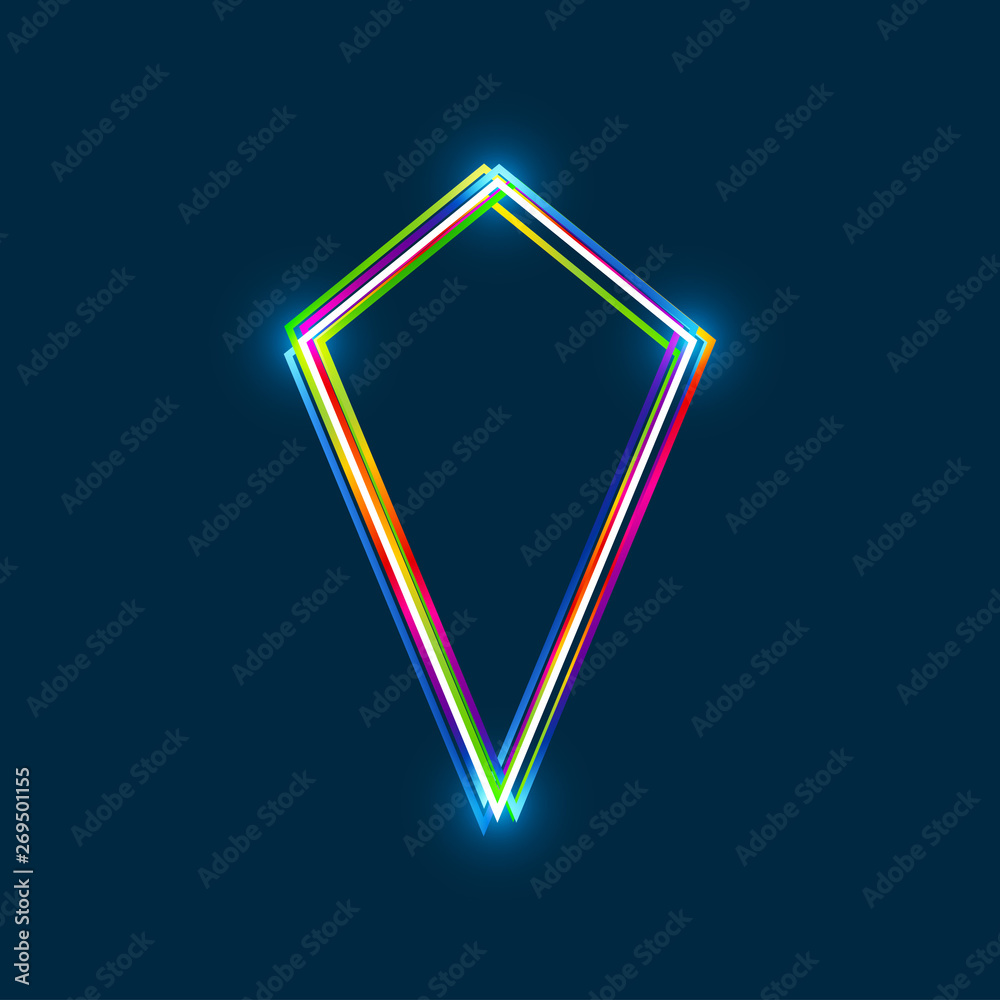 Aufkleber kite shape frame with colorful multi-layered outline and glowing light effect on blue background