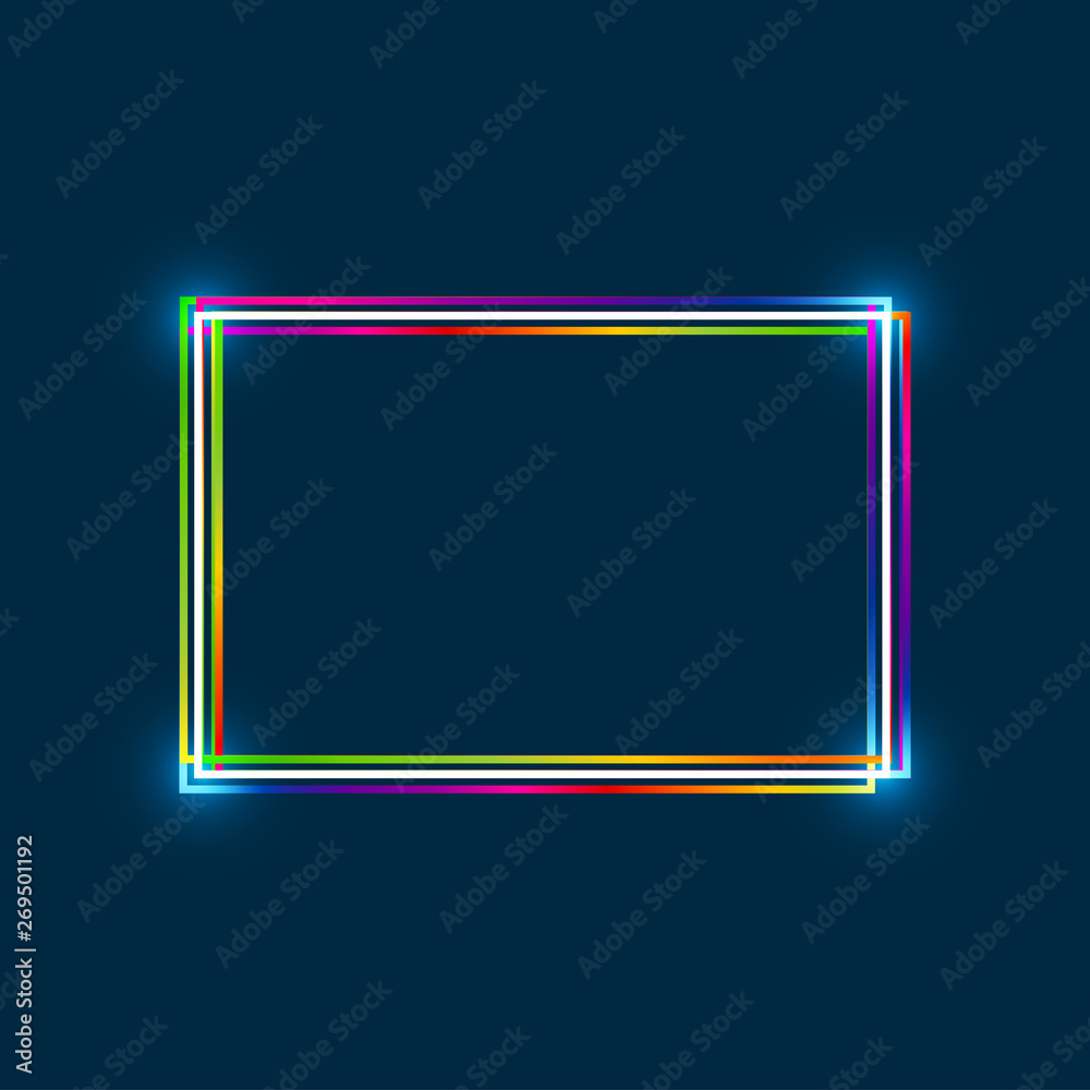 Poster Rectangle frame with colorful multi-layered outline and glowing light effect on blue background