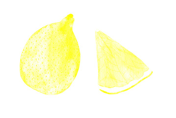 bright juicy lemon and fruit slice for a detox diet, painted in watercolor, isolated on white.