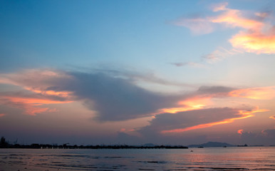 Colorful of sunset on sea scape background