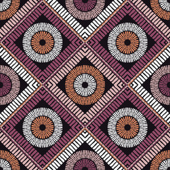 Ethnic boho seamless pattern. Lace. Embroidery on fabric. Patchwork texture. Weaving. Traditional ornament. Tribal pattern. Folk motif. Can be used for wallpaper, textile, wrapping, web.