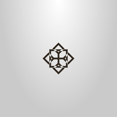 black and white simple vector geometric line art sign of rhombus flower pattern 