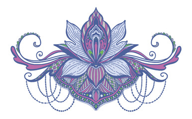 Lotus flower ethnic symbol.Tattoo design motif, decoration element. Sign Asian spirituality,nirvana and innocence.