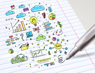 Close-up of drawing colorful multimedia and office staff concept
