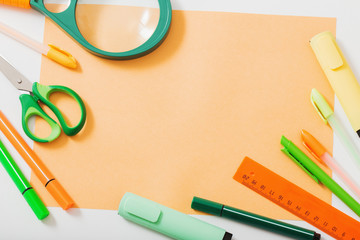 school supplies on white background