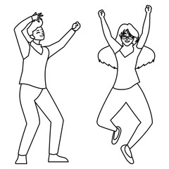 happy young couple celebrating characters