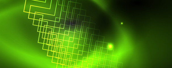 Shiny neon techno template. Neon lines background, 80s style laser rays