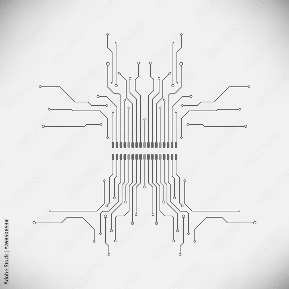 Aufkleber Circuit Board CPU Microprocessor Data Transfer Technology Information Concept Vector Background.