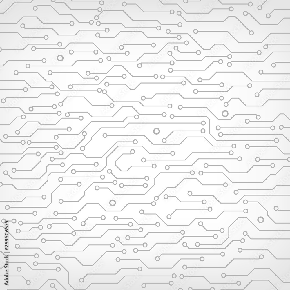 Aufkleber Circuit Board Technology Information Pattern Concept Vector Background. Grayscale Color Abstract PCB Trace Data Infographic Design Illustration.