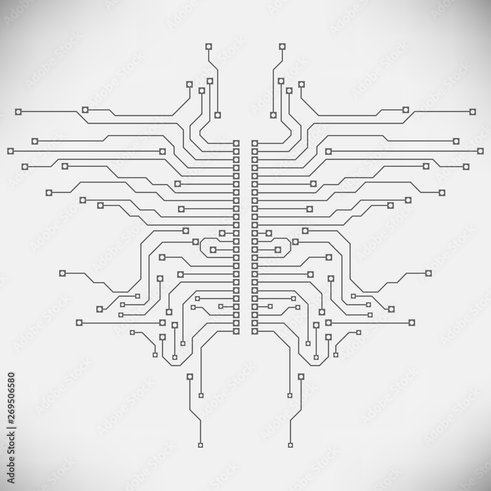 Aufkleber Circuit Board Technology Information Pattern Concept Vector Background. Grayscale Color Abstract PCB Trace Data Infographic Design Illustration.