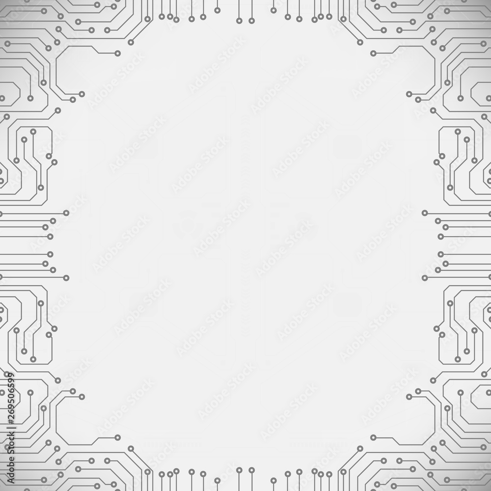 Aufkleber Circuit board grayscale tone futuristic digital technology communication system background template vector design. HUD element technology control panel texture illustration.