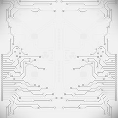 Circuit board grayscale tone futuristic digital technology communication system background template vector design. HUD element technology control panel texture illustration.